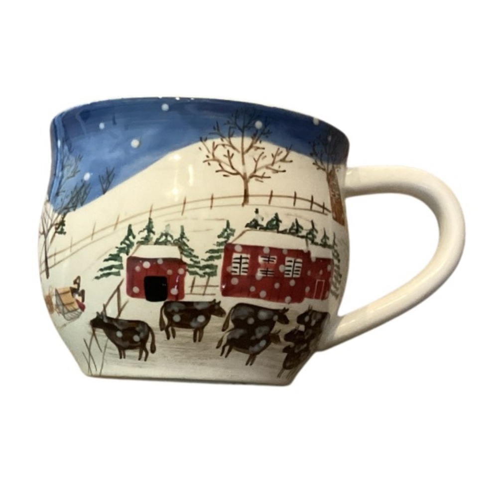 Bath & Body Works 1998 Holiday Mug Ceramic Winter Barn and Cow